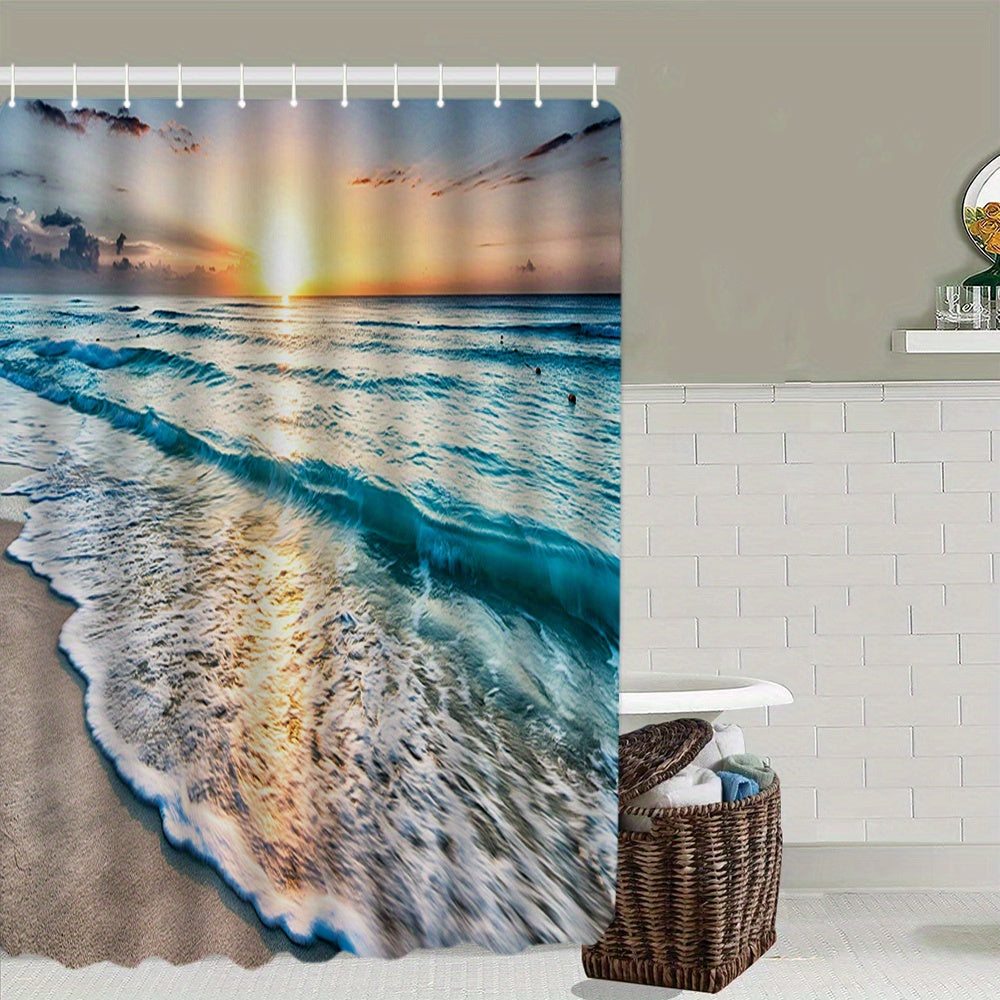 Dawn Sea Wave Shower Curtain & Mat Set