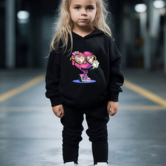 Girls 2pc Heart Pattern Hooded Sweatshirt Set