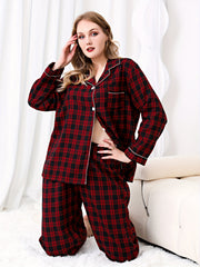  Plaid Print Pajamas Set - Long Sleeve Button Up Shirt & Pants