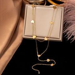 Golden Heart Pendant Necklace Double Layer Chain Necklace Jewelry