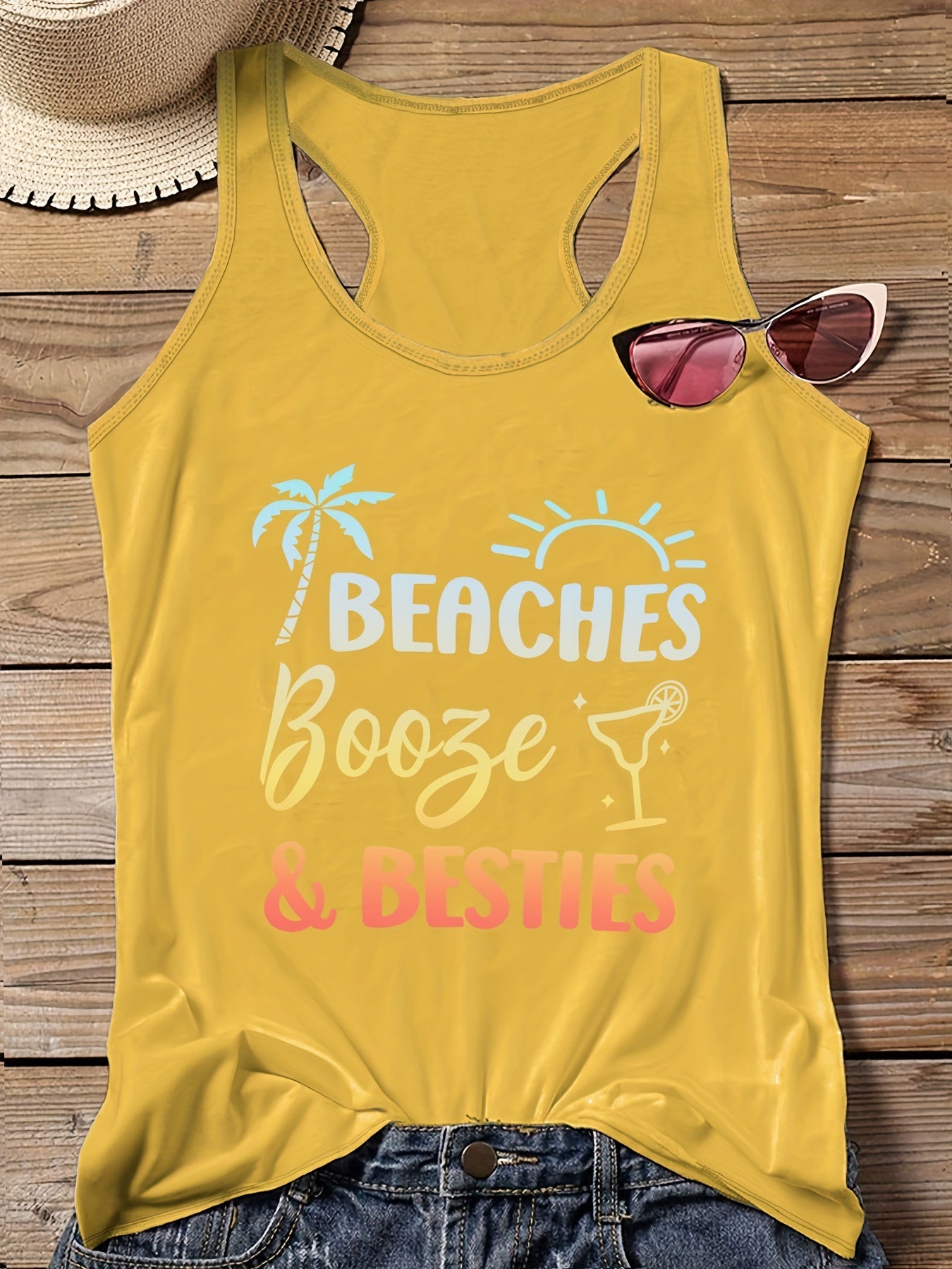 Beaches & Ombre Print Round Neck Vest Top