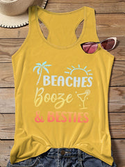  Beaches & Ombre Print Round Neck Vest Top