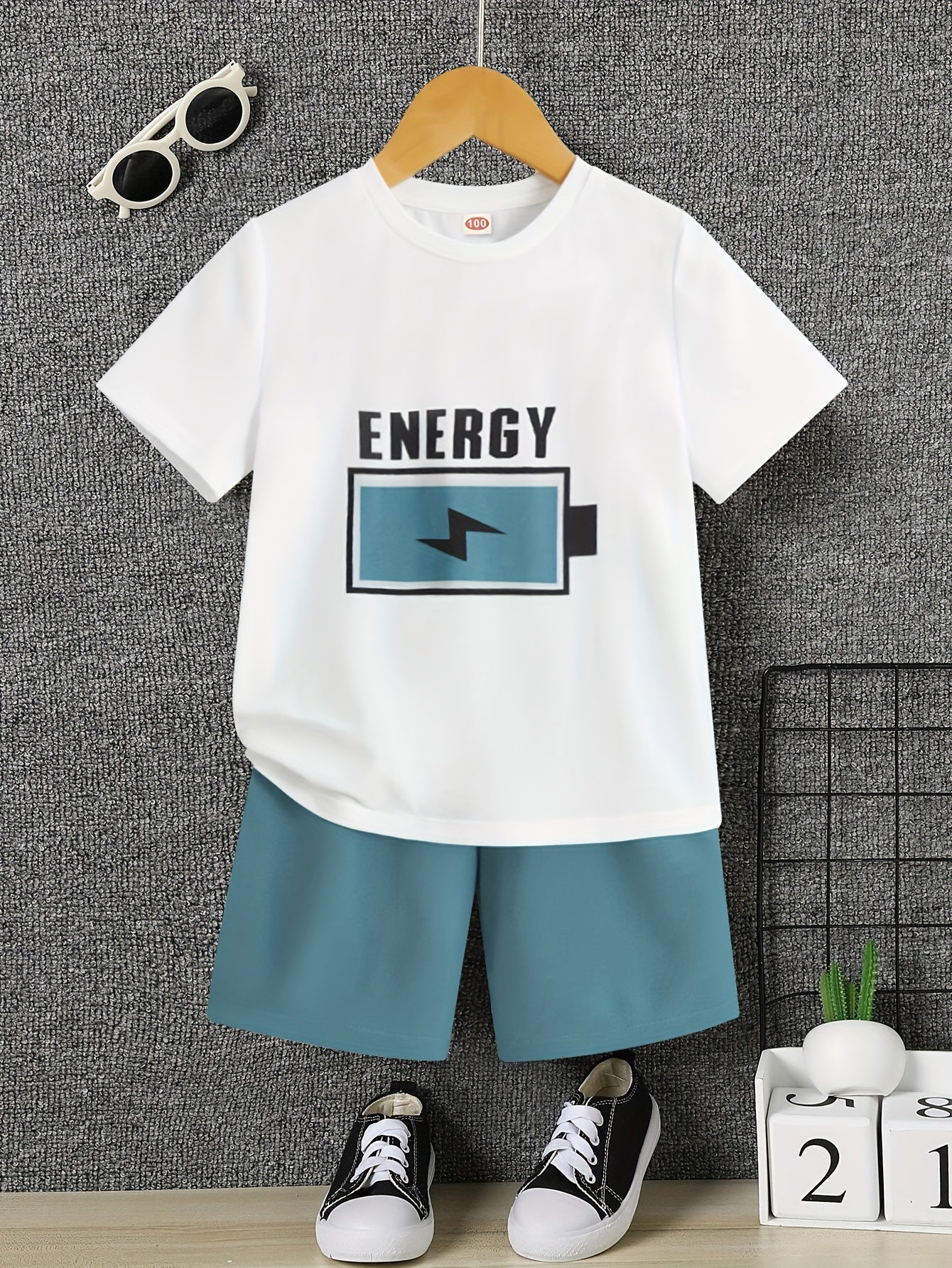 2pcs Boys Energy T shirt & Shorts Kids Summer Clothes Sets