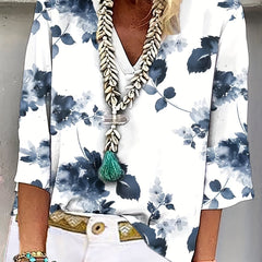  Floral Print V Neck T-shirt
