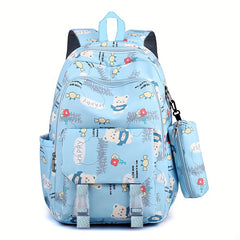Large Capacity Backpack With Pen Bag Cartoon Bear Lightweight Waterproof