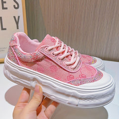 Women's Sequin Printed Thick Sole Sneakers Sport Shoes