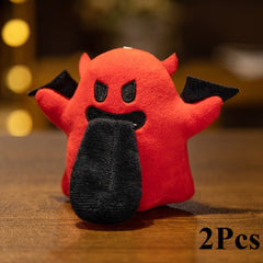 2pcs Devil Plush Keychain Pendants Halloween Gift Red & Golden Chains