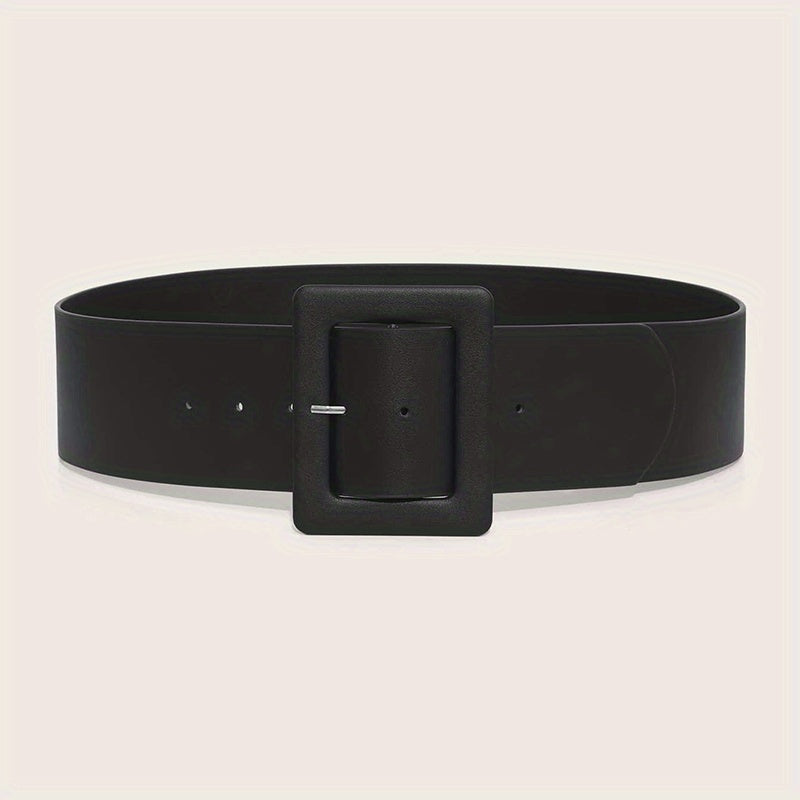 Wide PU Leather Belt Square Pin Buckle Vintage Dress Coat Girdle Women