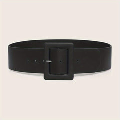 Wide PU Leather Belt Square Pin Buckle Vintage Dress Coat Girdle Women