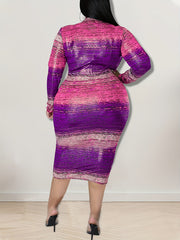  Colorblock Long Sleeve Mock Neck Midi Slim Fit Dress