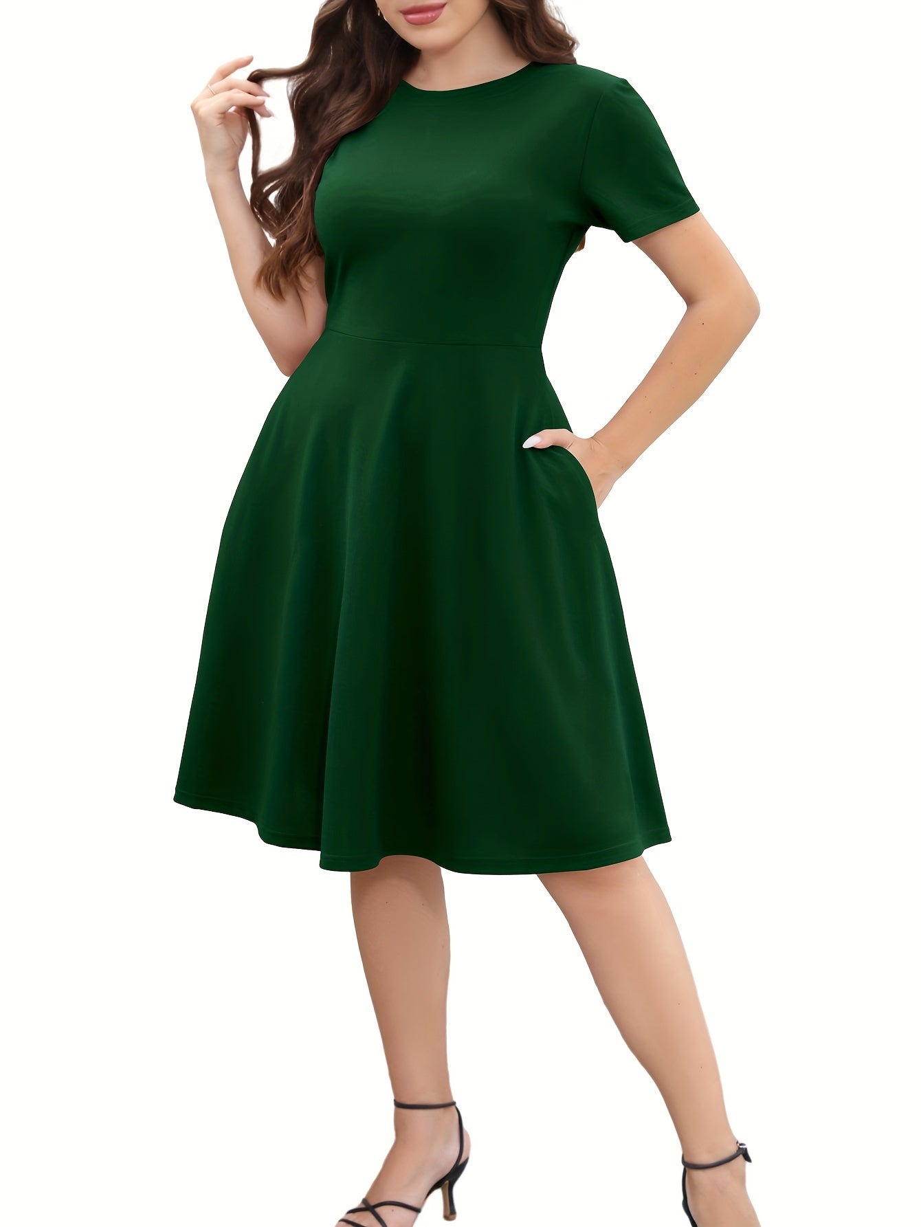  Solid A-line Dress With Pockets