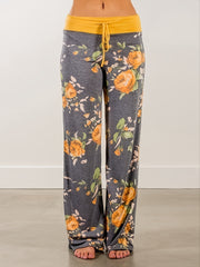 Floral Print High Rise Drawstring Long Pants Plus Size