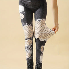 Denim Print High Waist Slim Pantyhose Women's Stockings