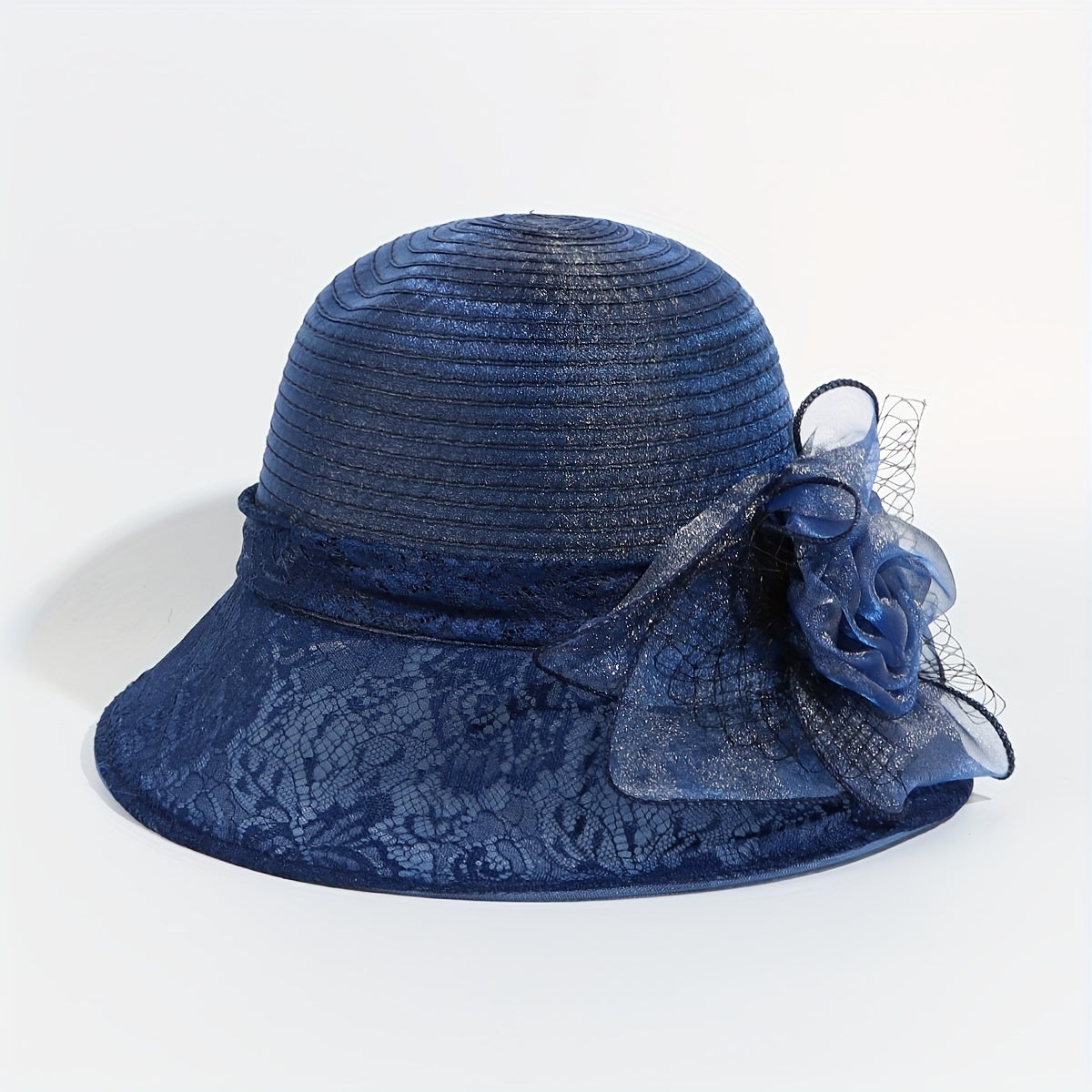 Embroidered Sun Hat Floral Decor Derby Hat Mesh Flower Bucket Hat