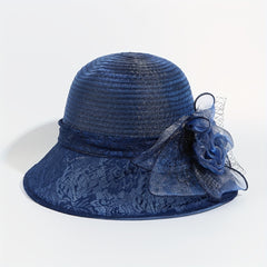Embroidered Sun Hat Floral Decor Derby Hat Mesh Flower Bucket Hat