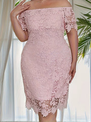  Bodycon Midi Dress with Lace Off Shoulder