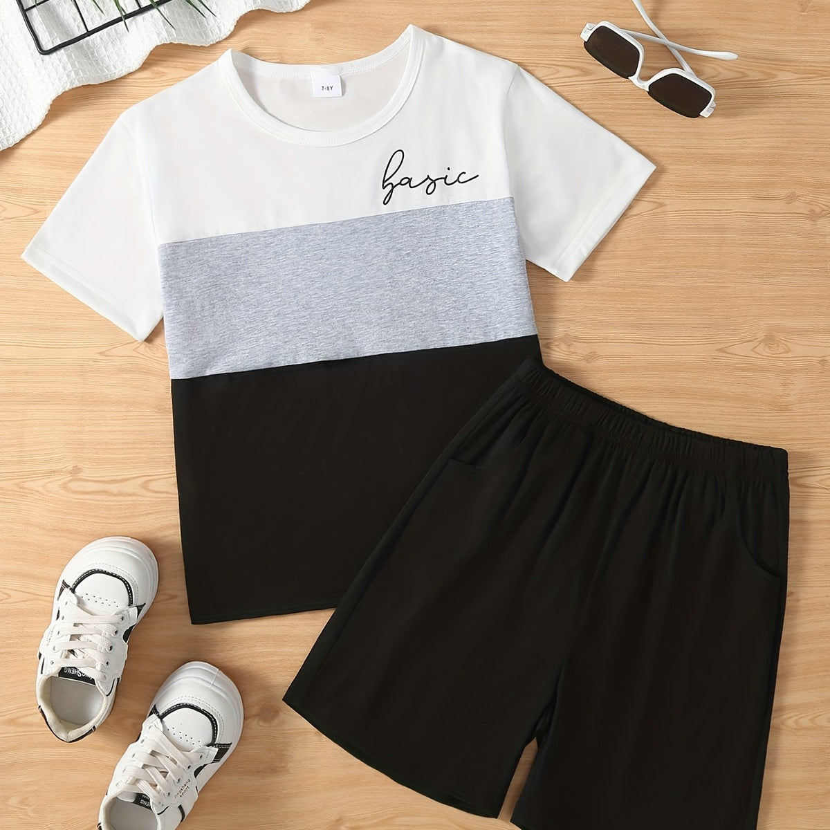 Boys Casual Outfit Round Neck T shirt & Shorts Set