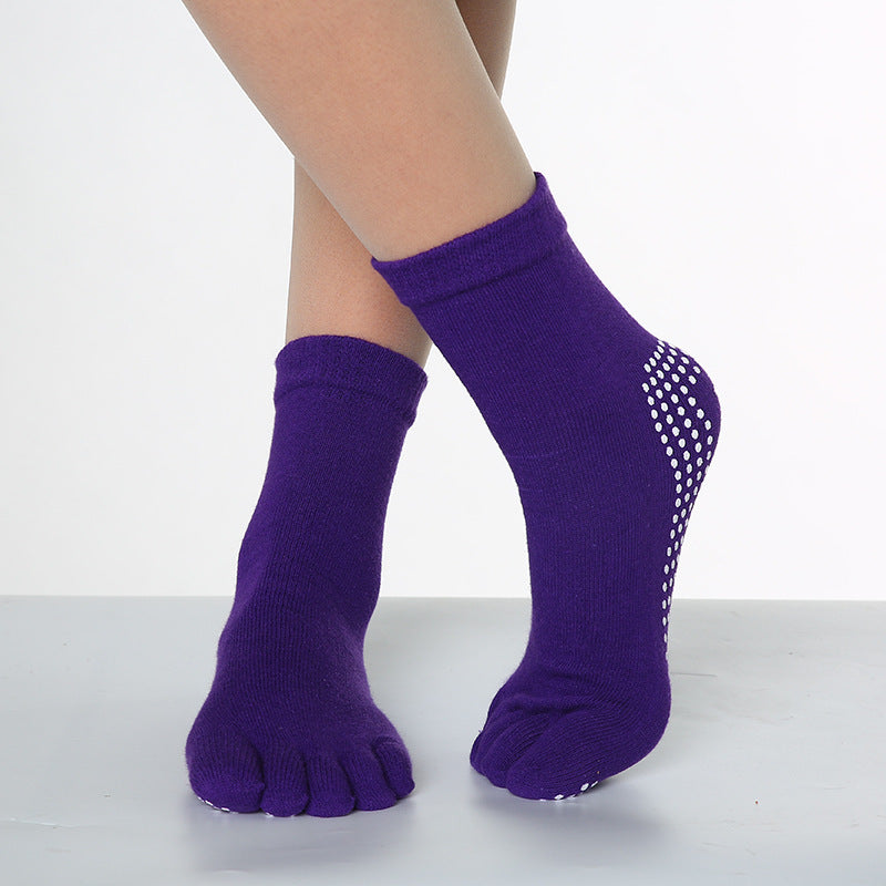 Rainbow Non-slip Yoga Socks Cozy 5 Toes Knitted Calf Crew Socks