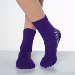 Rainbow Non-slip Yoga Socks Cozy 5 Toes Knitted Calf Crew Socks