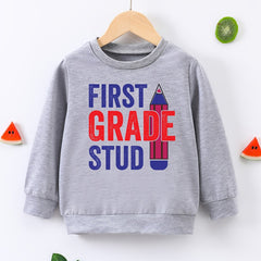 STUD Letter Print Boys Pullover Sweatshirt Crew Neck Tops