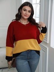  Colorblock Round Neck Sweater Women Long Sleeve Casual Jumper