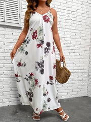  Floral Print Adjustable Strap Maxi Dress