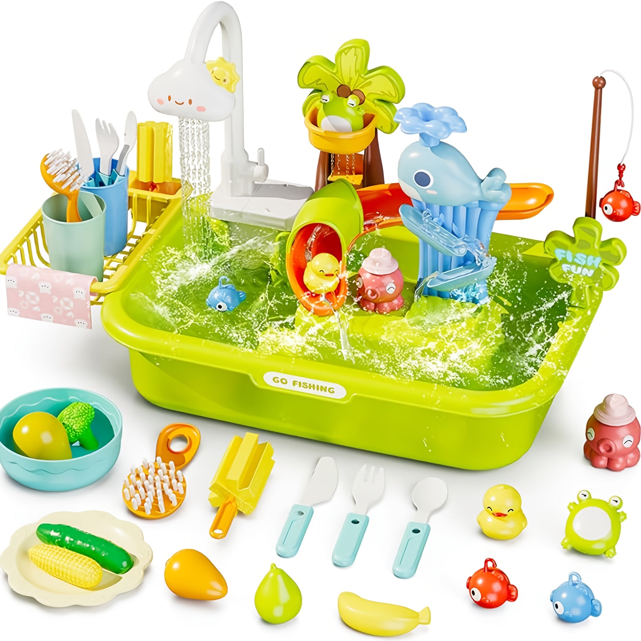 Kids Toy Dishwasher & Bath Tools Set - Batteries Not Included