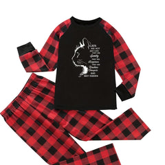  Colorblock Gingham & Letter & Cat Print Pajama Set