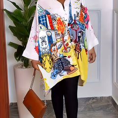  Boho Blouse Women's Plus Painting Print Bat Sleeve