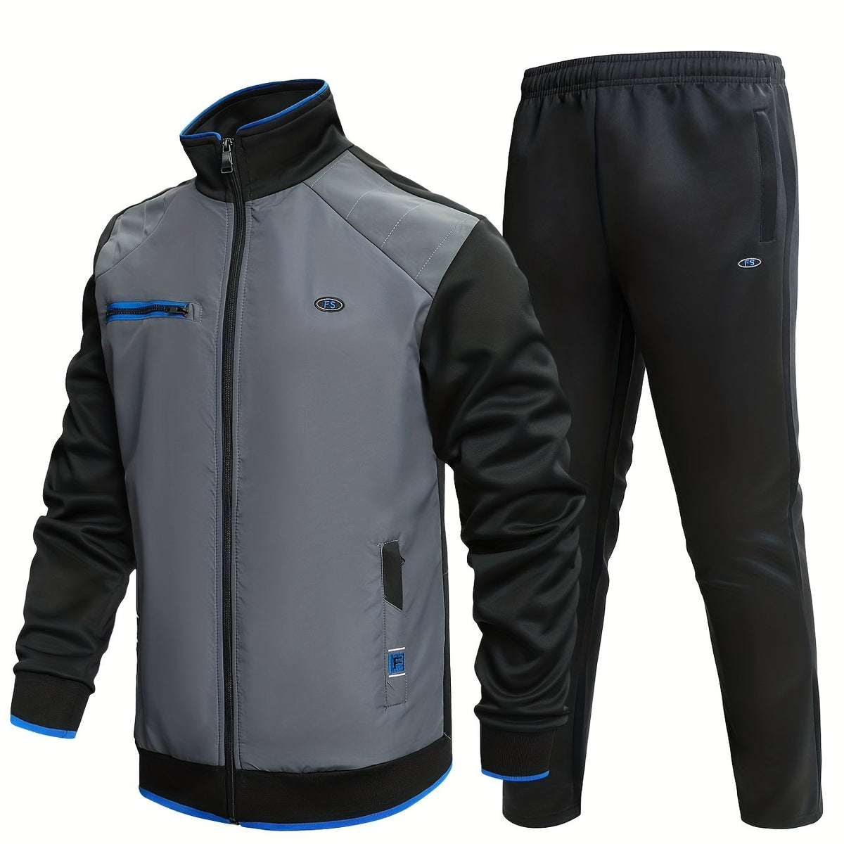2pcs Men's Sports Suit Jacket & Active Stretch Pants