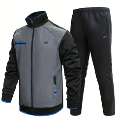 2pcs Men's Sports Suit Jacket & Active Stretch Pants