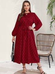  Polka Dot Long Sleeve Maxi Dress With Belt