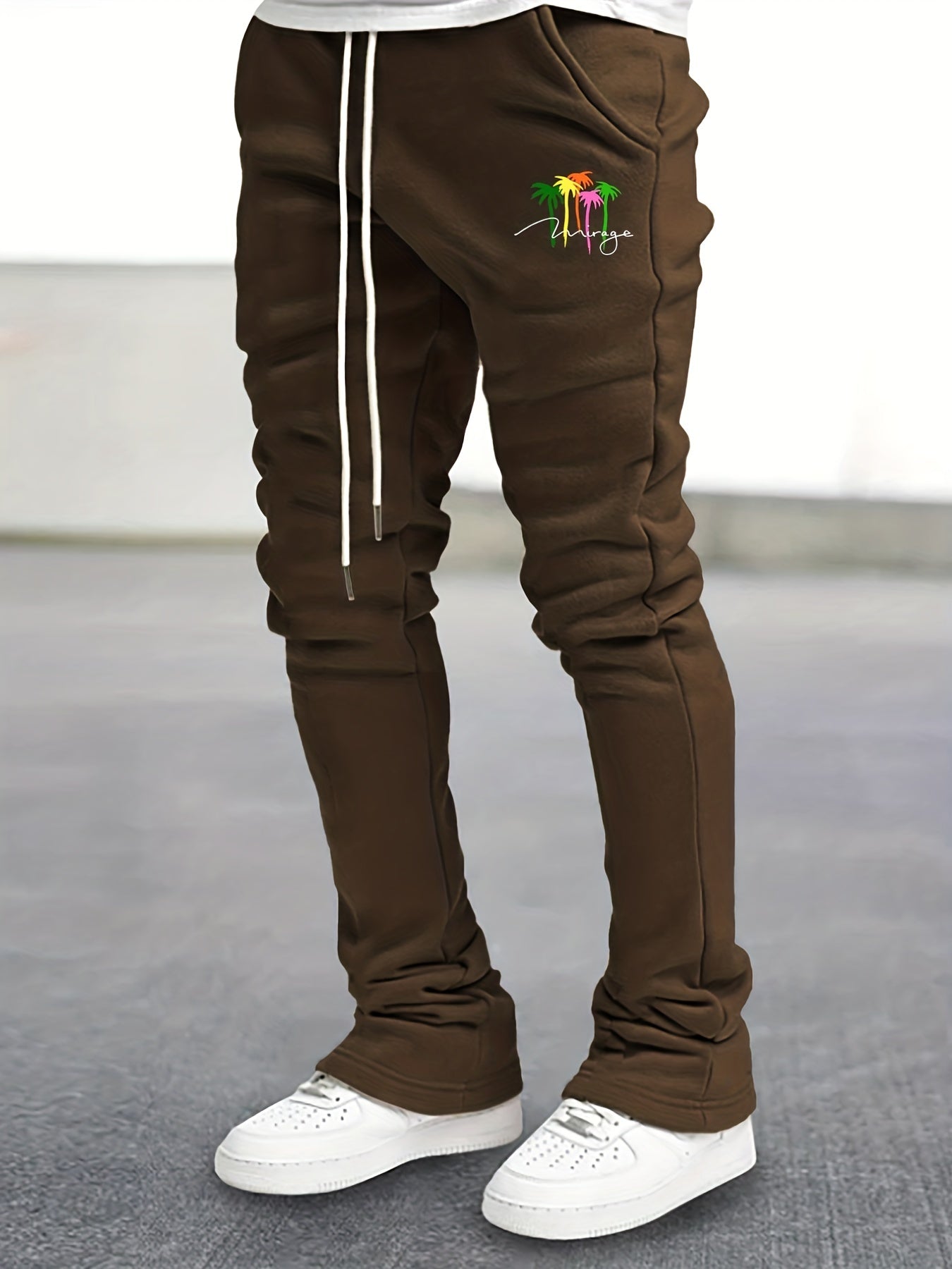 Coconut Palm Pattern Flared Trousers Men s Casual Joggers