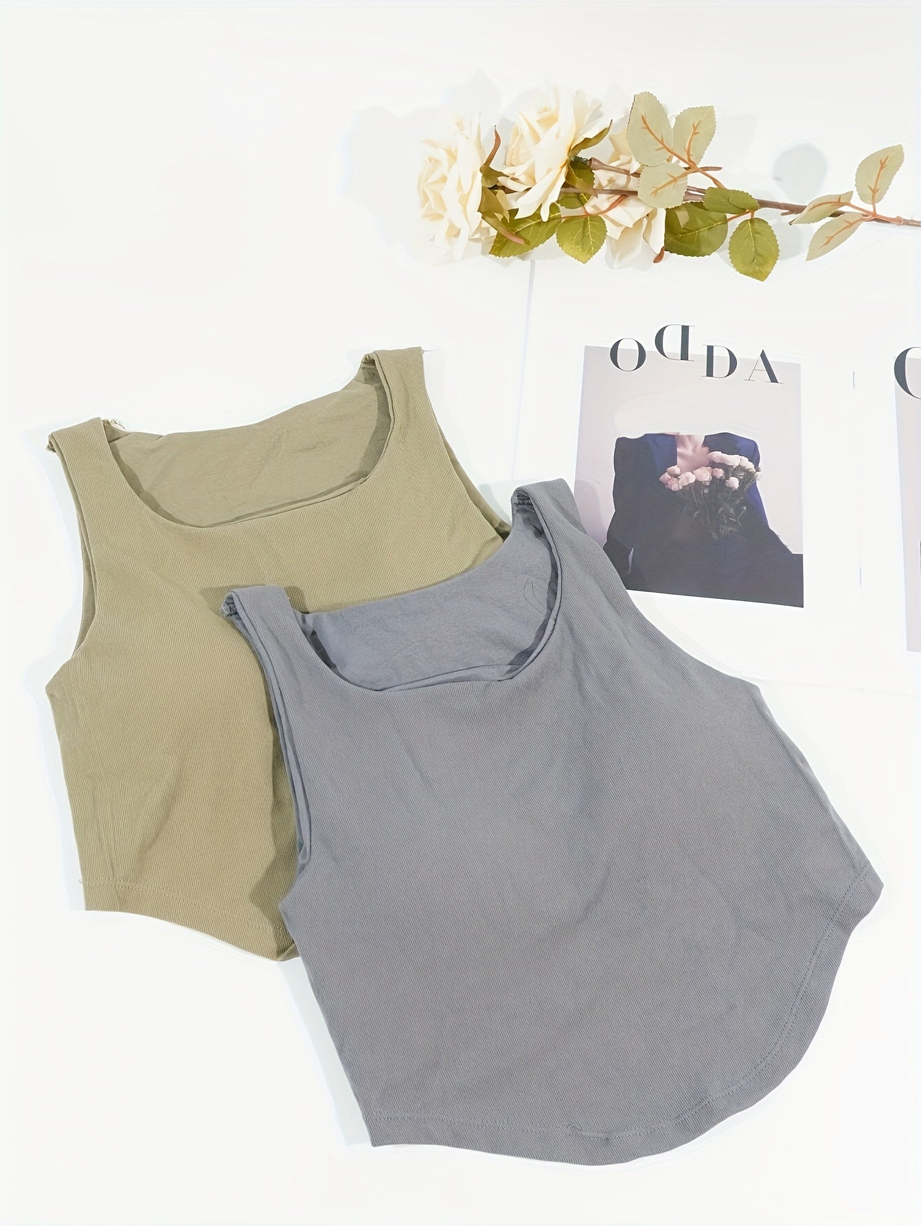2pcs Square Neck Cami Tops Women's Lingerie