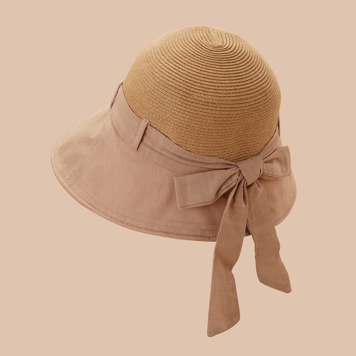 Stylish Stitching Bucket Hat Bow Strap Fisherman Cap Sun Hat