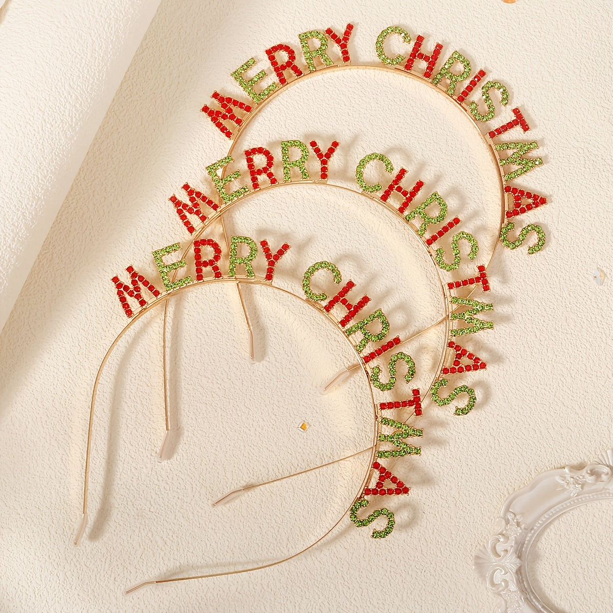 Christmas Headband Set with Rhinestone Letters for Holiday Parties