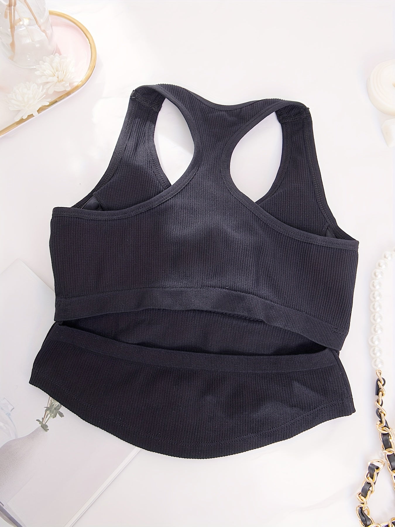 Racerback Sleeveless Tank Top Round Neck Hollow Vest