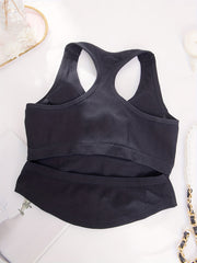 Racerback Sleeveless Tank Top Round Neck Hollow Vest