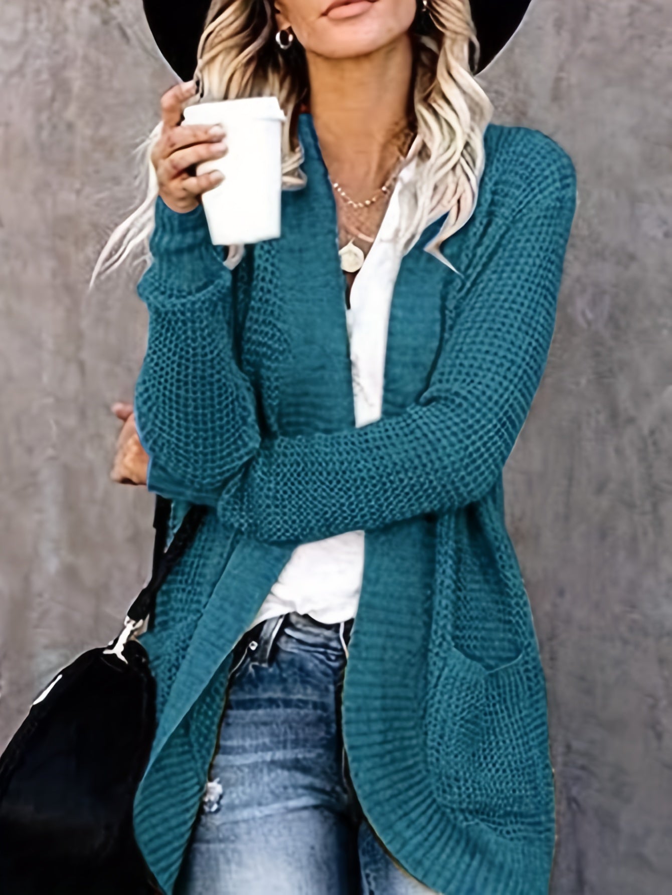  Open Front Long Sleeve Cardigan with Pockets