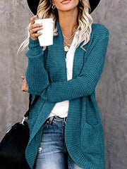  Open Front Long Sleeve Cardigan with Pockets