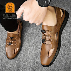 LAORENTOU Leather Hollow Out Sandals