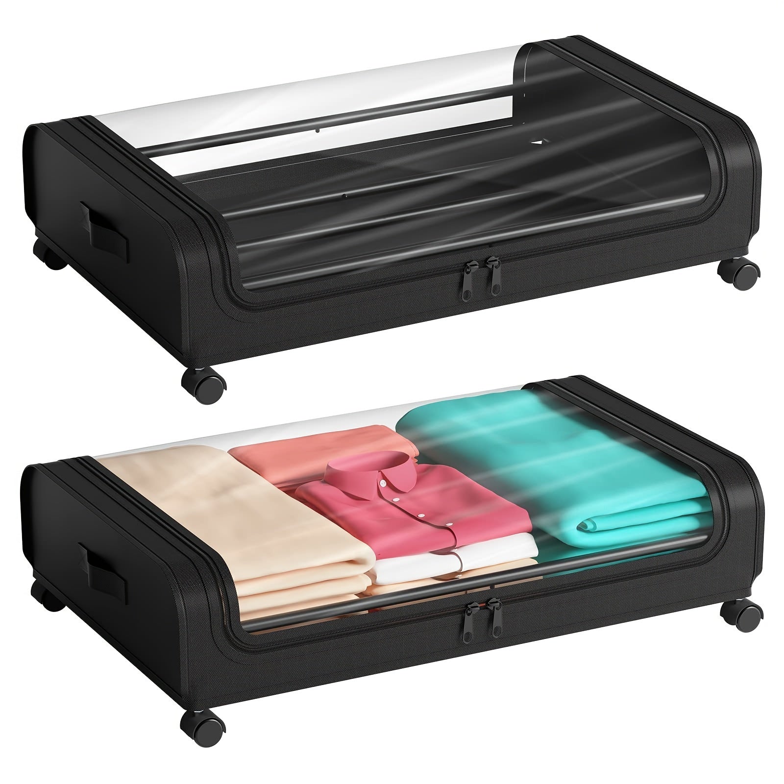 2pcs Underbed Storage Box Space Saving Organizer with Wheels