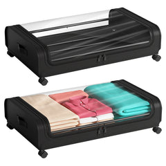 2pcs Underbed Storage Box Space Saving Organizer with Wheels