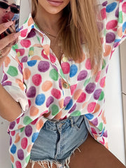  Colorful Dot Print Long Sleeve Button Up Shirt