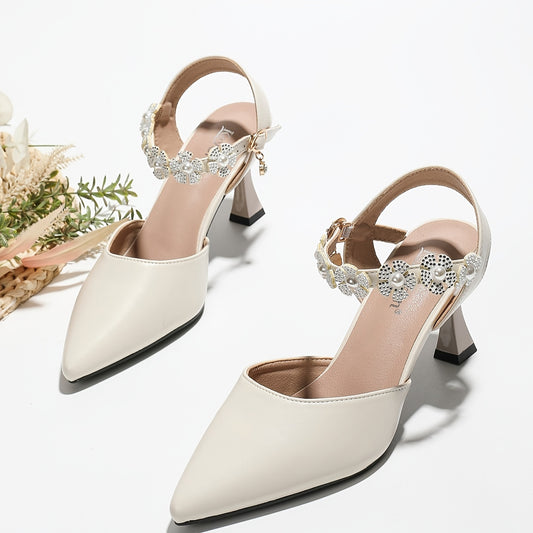Women's Pointed Toe Flower Ankle Strap Sandals High Heels