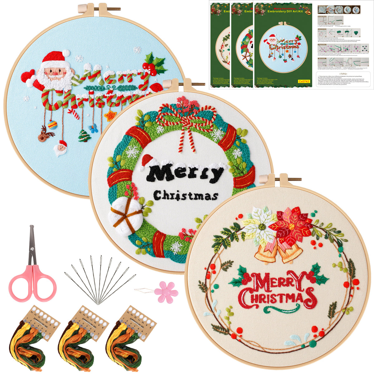 Embroidery Kit Merry Christmas Pattern 1 Hoop 7 9 Inch DIY Gift