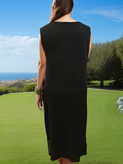 Solid Round Neck Maxi Tank Dress