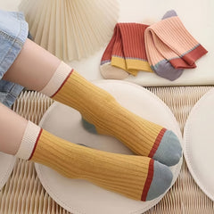 5 Pairs Colorblock Socks All match Women's Stockings
