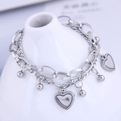 Men's Double Layer Bracelet with Heart Pendant