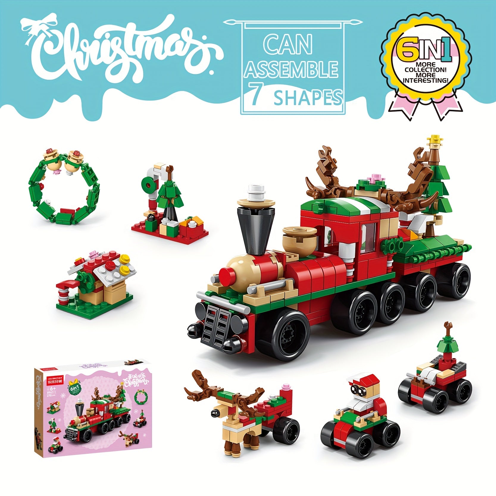 6 In 1 Christmas Train Building Blocks Educational Toys DIY Model Christmas Gift
